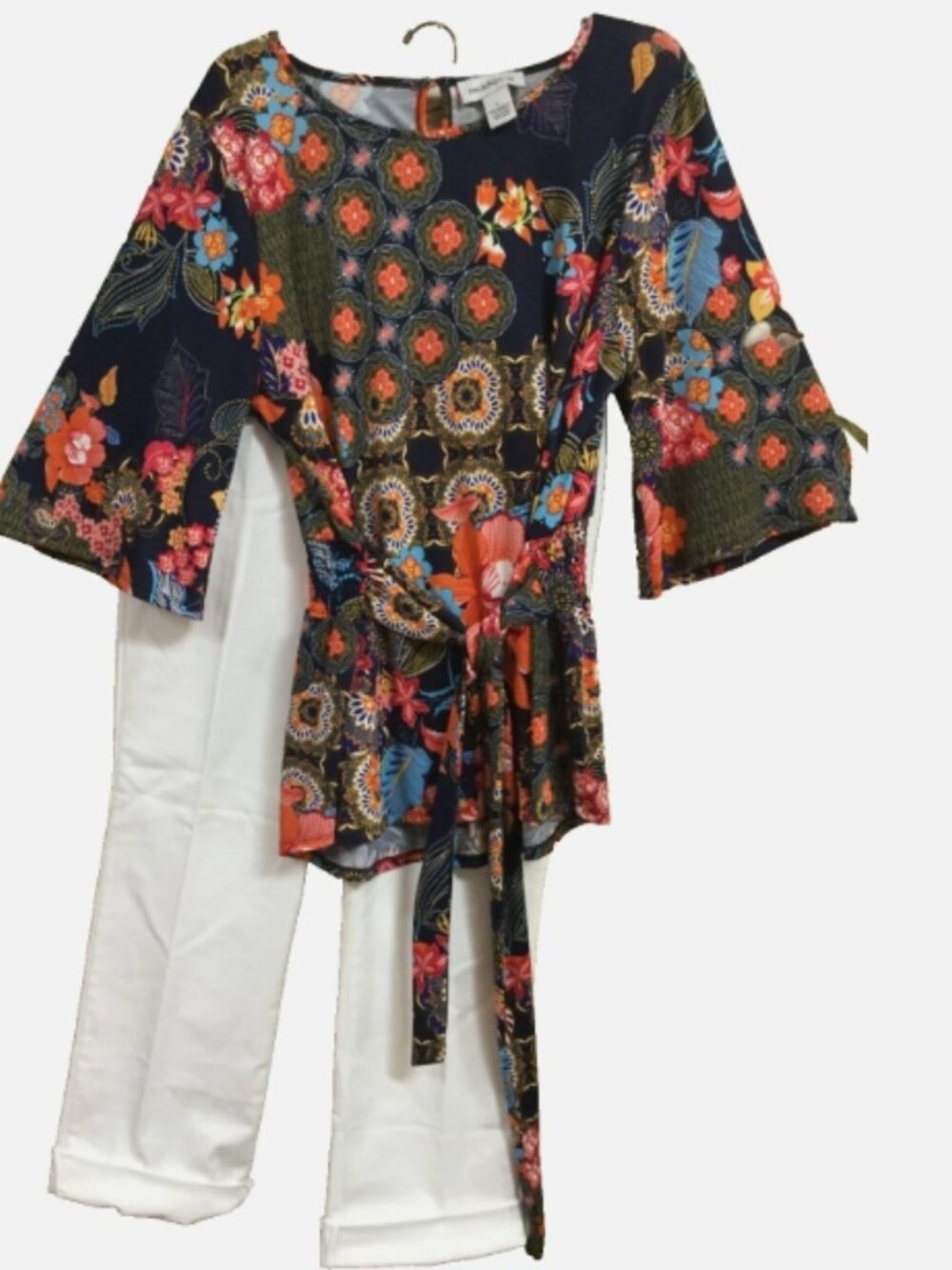 Peck & Peck Women Size L Peplum Smocked Top Blouse "Will Maisie" Jersey Stretch